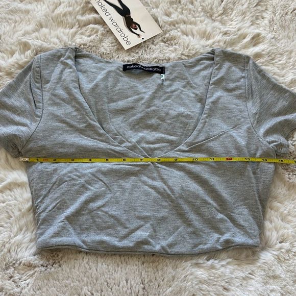 Naked Wardrobe Scoop Neck Crop Top in Heather Gray Size M - Picture 4 of 6